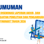 Pelaporan, Diseminasi Laporan Akhir, dan Evaluasi Kegiatan Penelitian dan Pengabdian kepada Masyarakat Tahun 2026